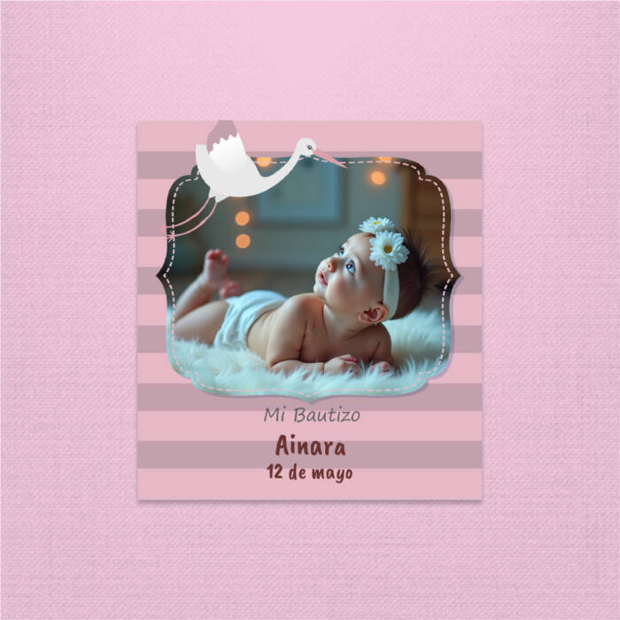 20 70 05 111 Imán de Bautizo Cigüeña rosa