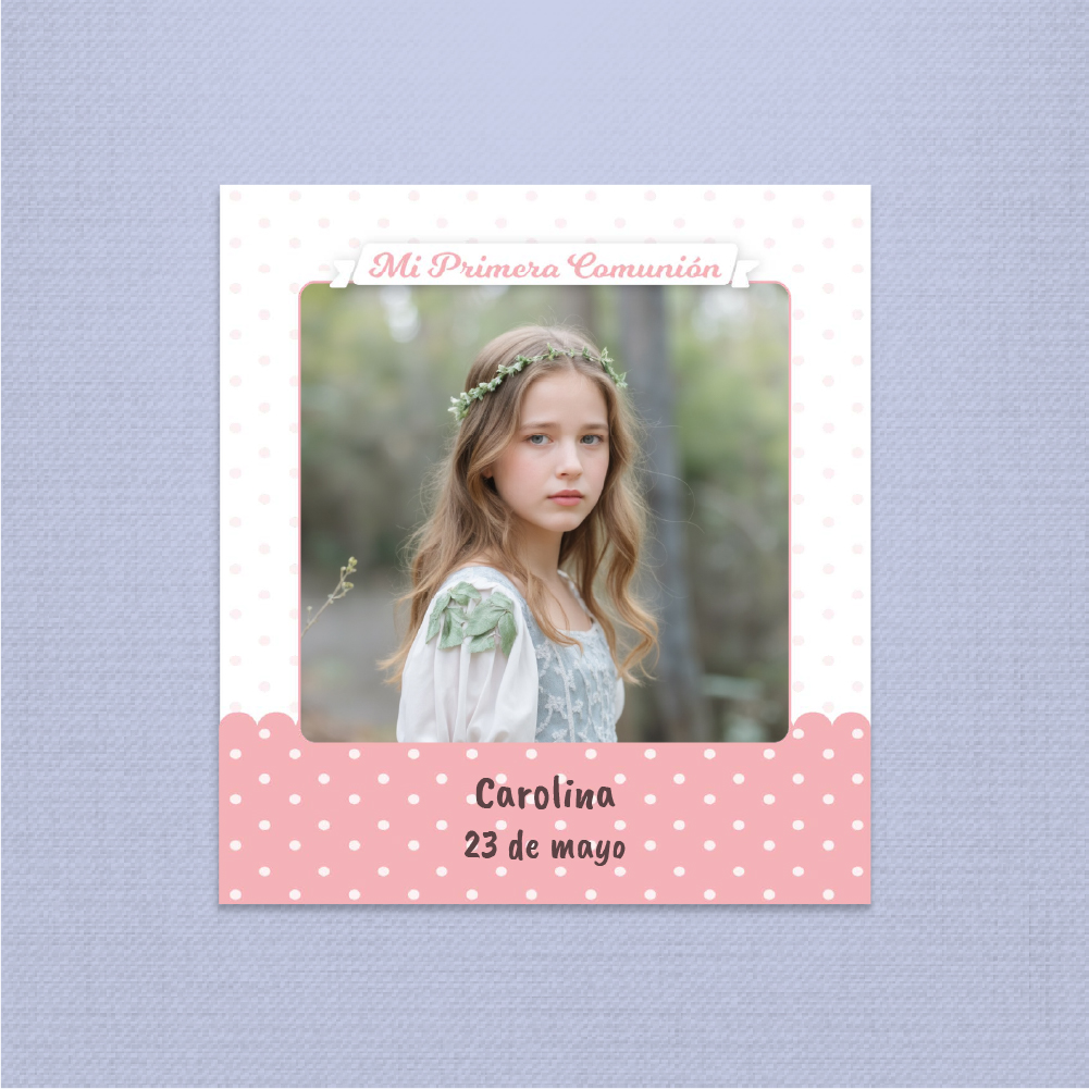 20 70 11 112 Imán de Comunión Puntitos rosa